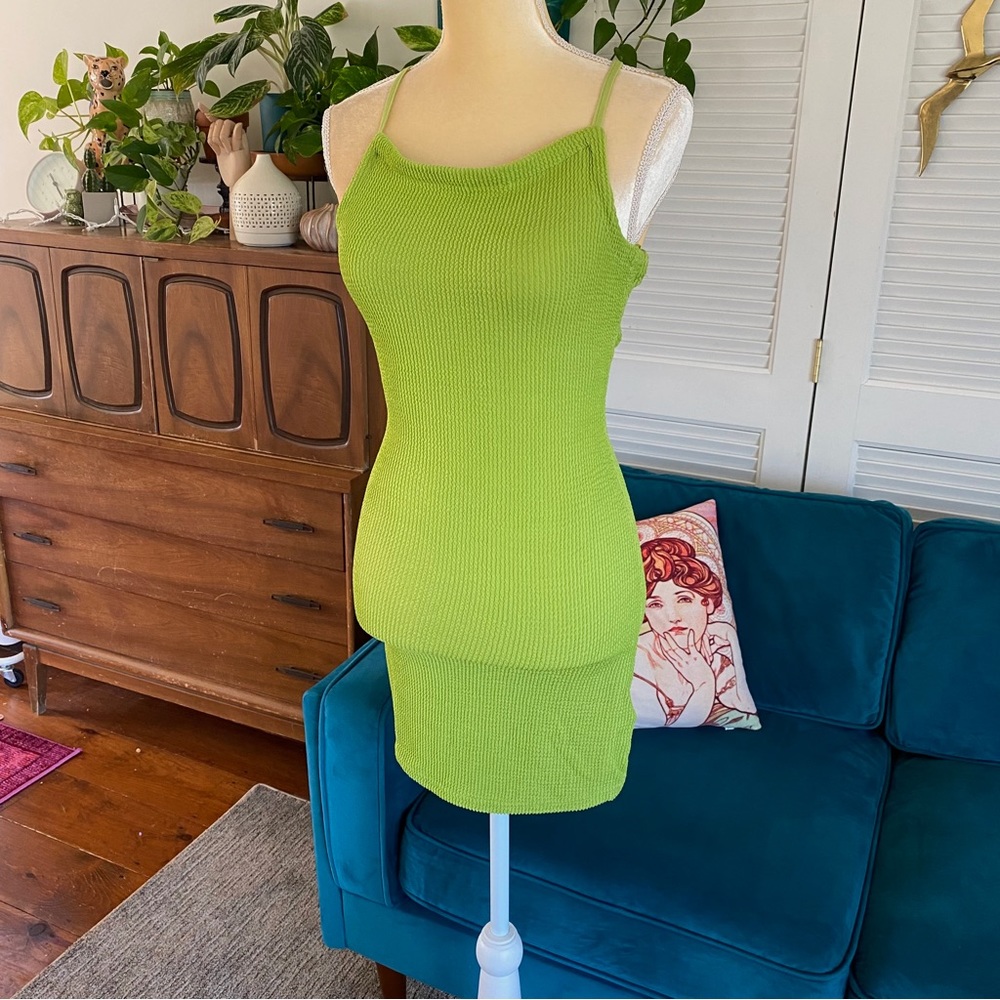 Urban Outfitters | Tyra Strappy Back Mini Dress Green Textured Rib Knit Small - Picture 4 of 16